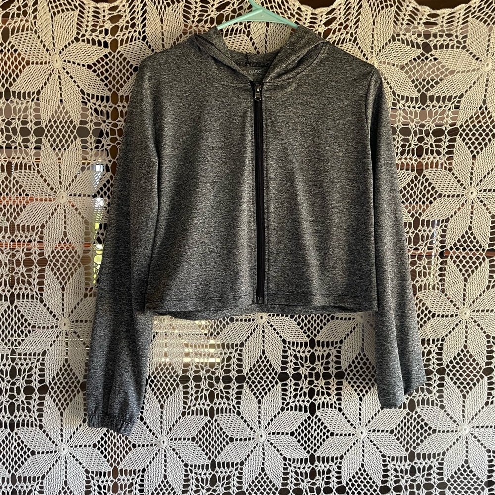 Active Basic Gray Zippered Crop Hoodie